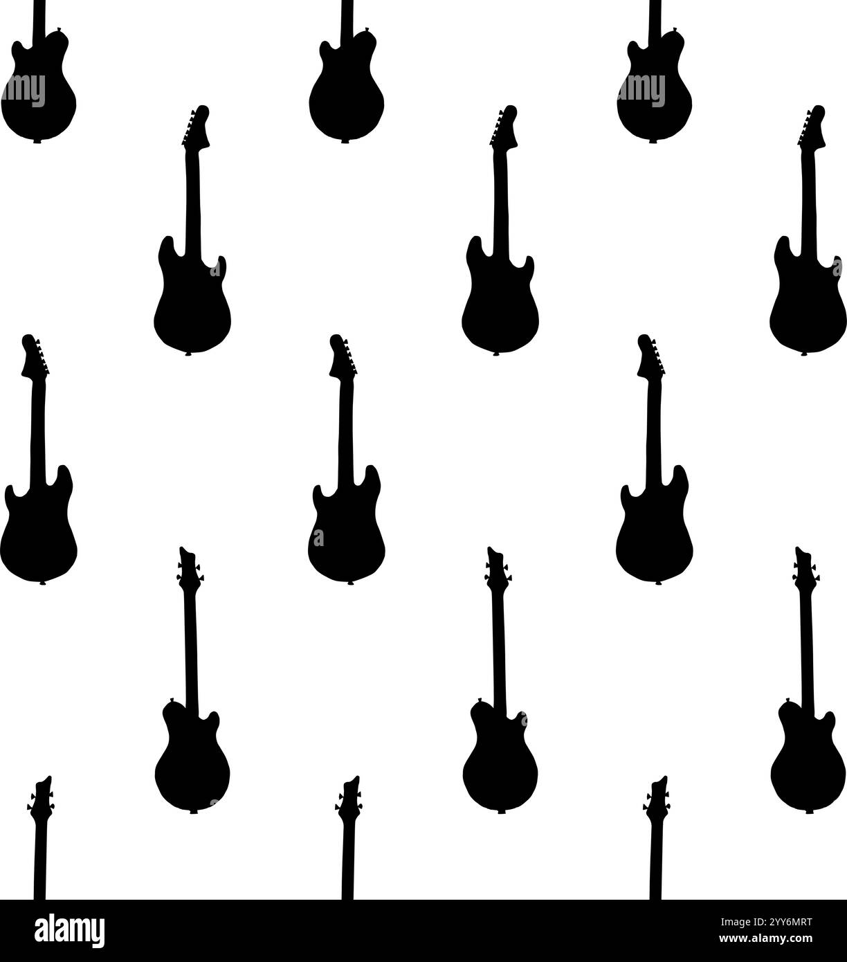 Vector seamless pattern of black hand drawn electric bass guitar ...
