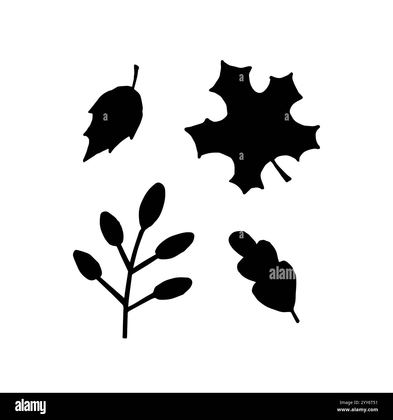 Vector set bundle of hand drawn leaves silhouette isolated on white ...