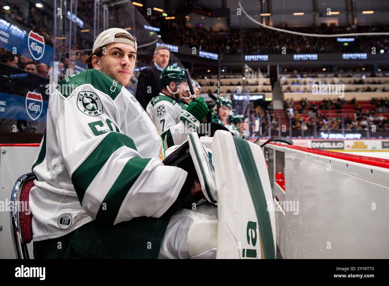 241219 Färjestads målvakt Damian Clara under ishockeymatchen i SHL ...