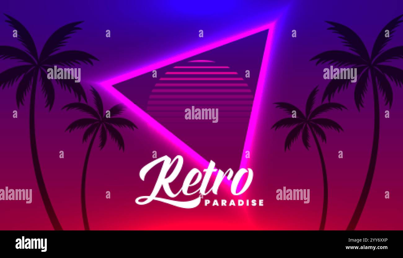retro neon tropical background with palm tree Stock Vector Image & Art ...