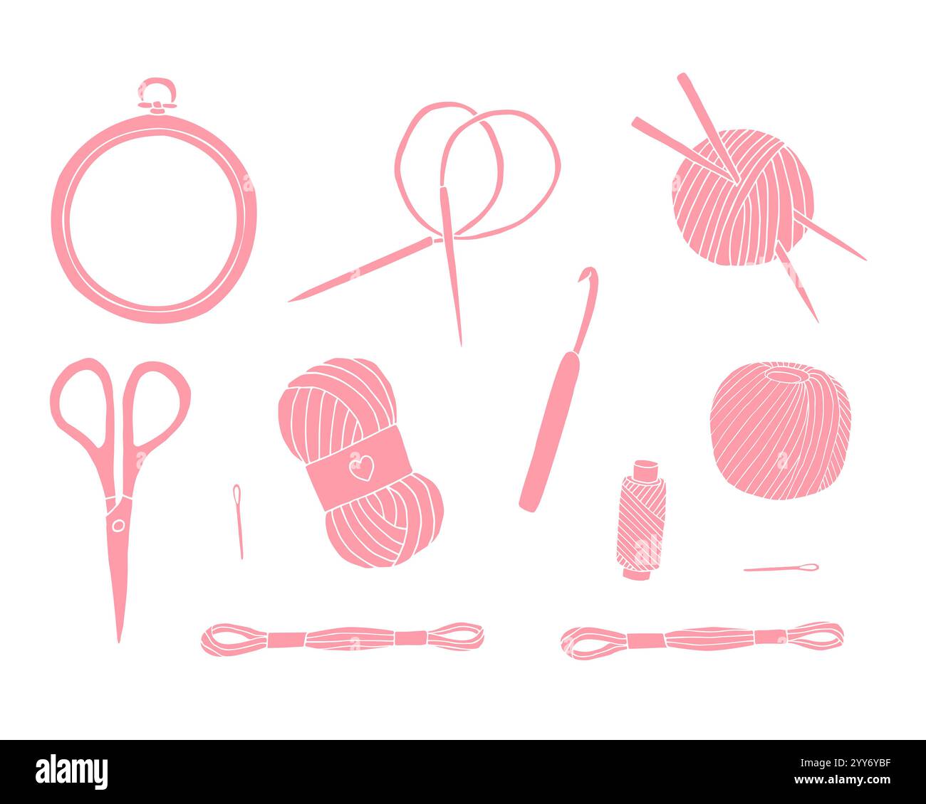 Vector set bundle of pink colored hand drawn doodle sketch sew ...