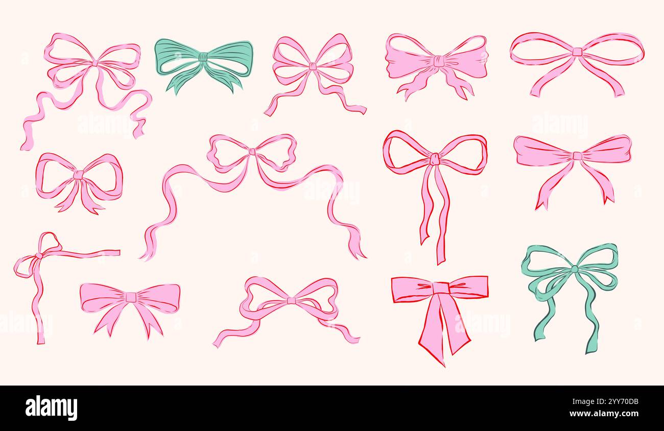 Collection of hand drawn bows, ribbons illustrations Stock Vector Image ...