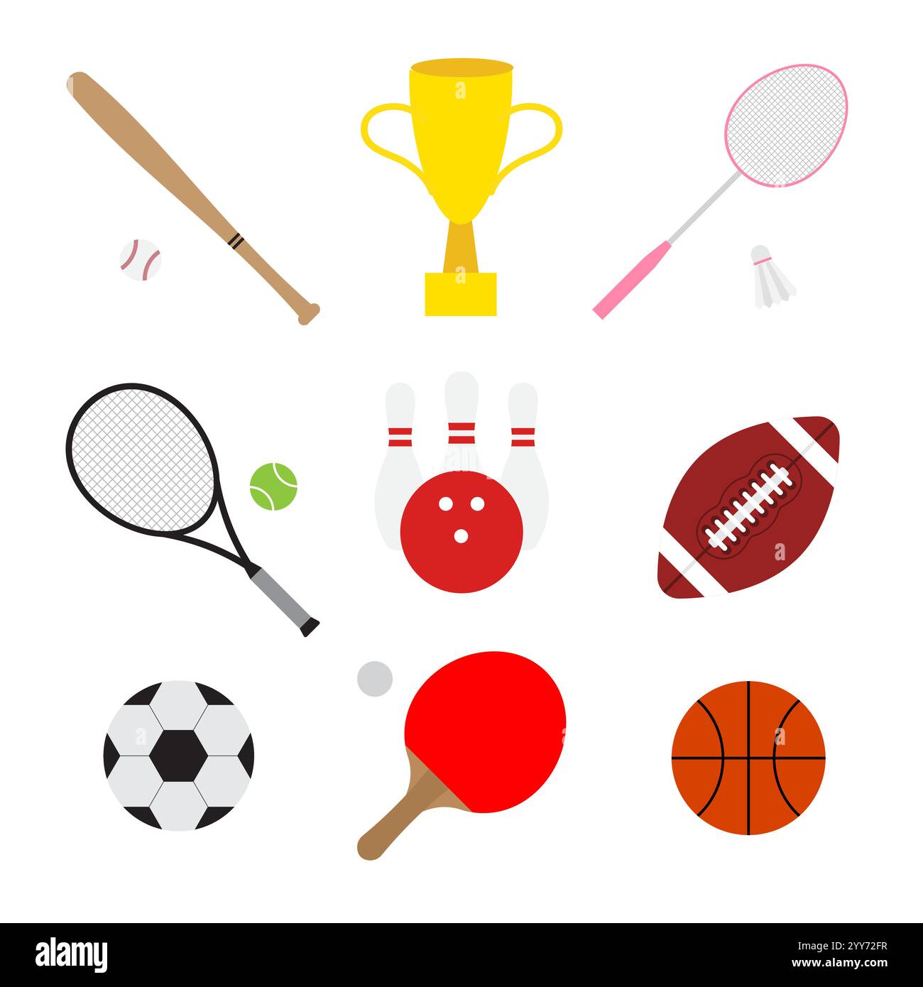 Vector set bundle of flat cartoon sport equipment isolated on white ...