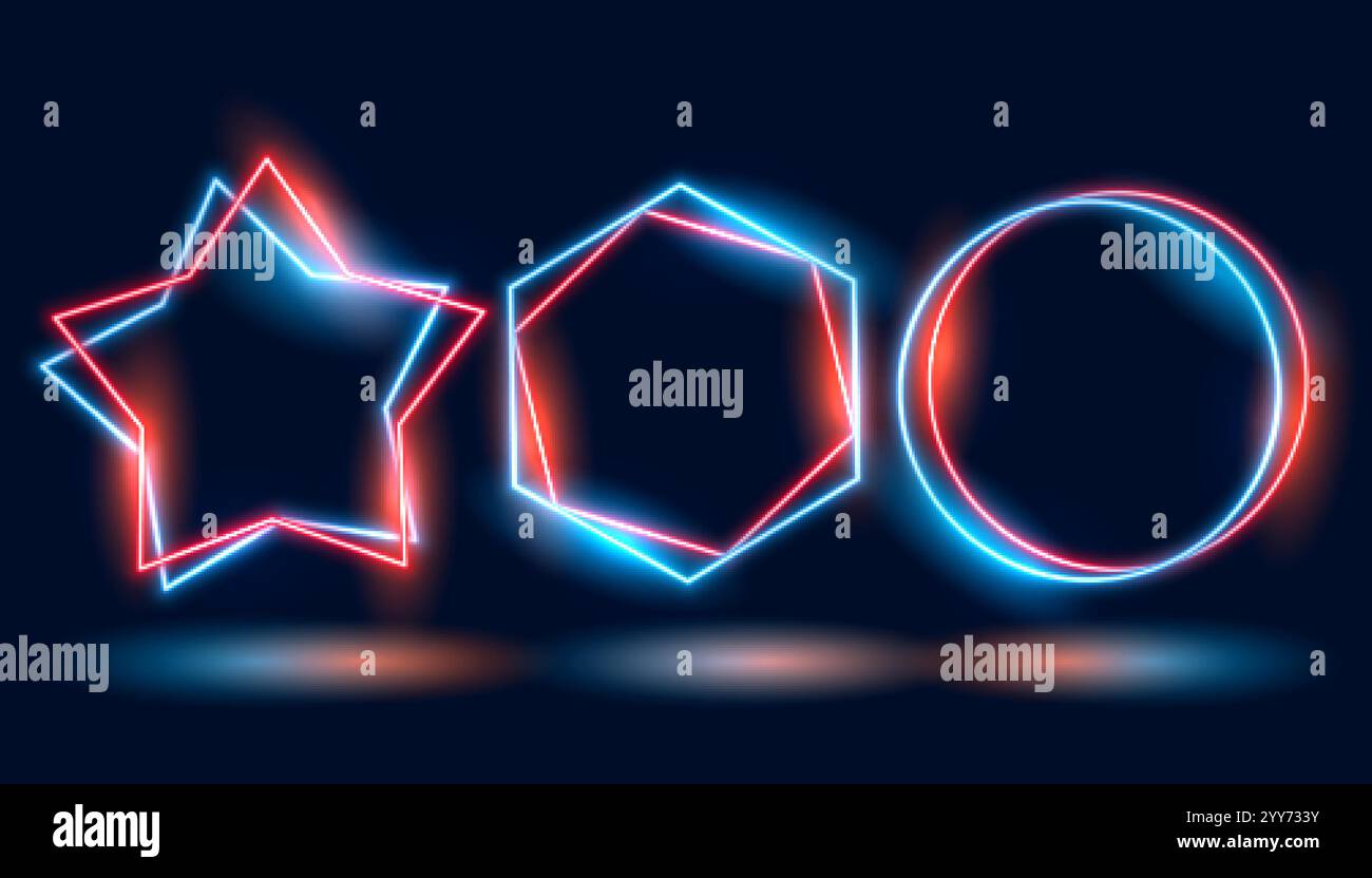 three neon frames in different geometric shapes Stock Vector Image ...