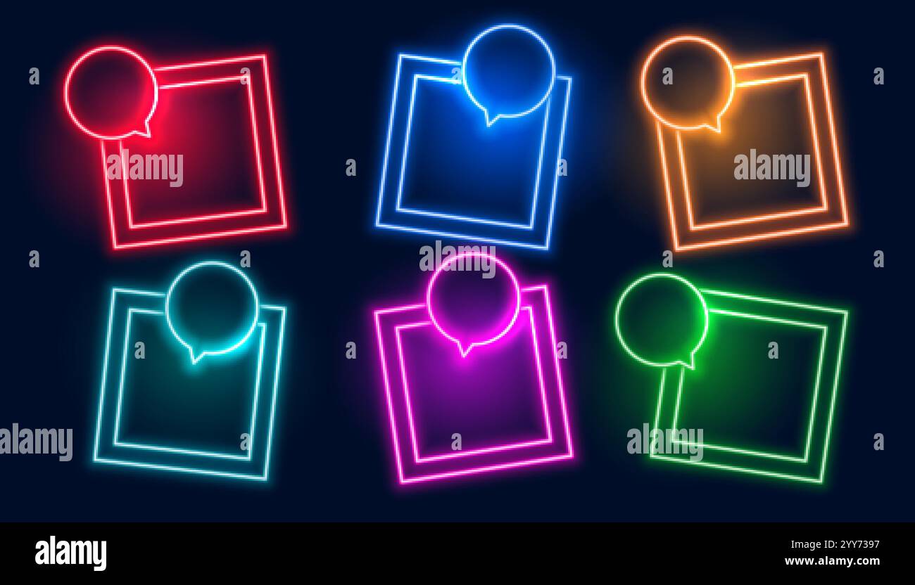 chat bubble style neon frames set Stock Vector Image & Art - Alamy