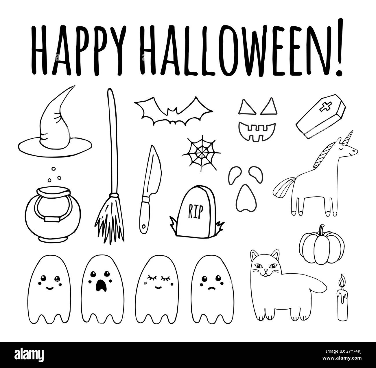Vector set bundle of hand drawn doodle sketch Halloween elements ...