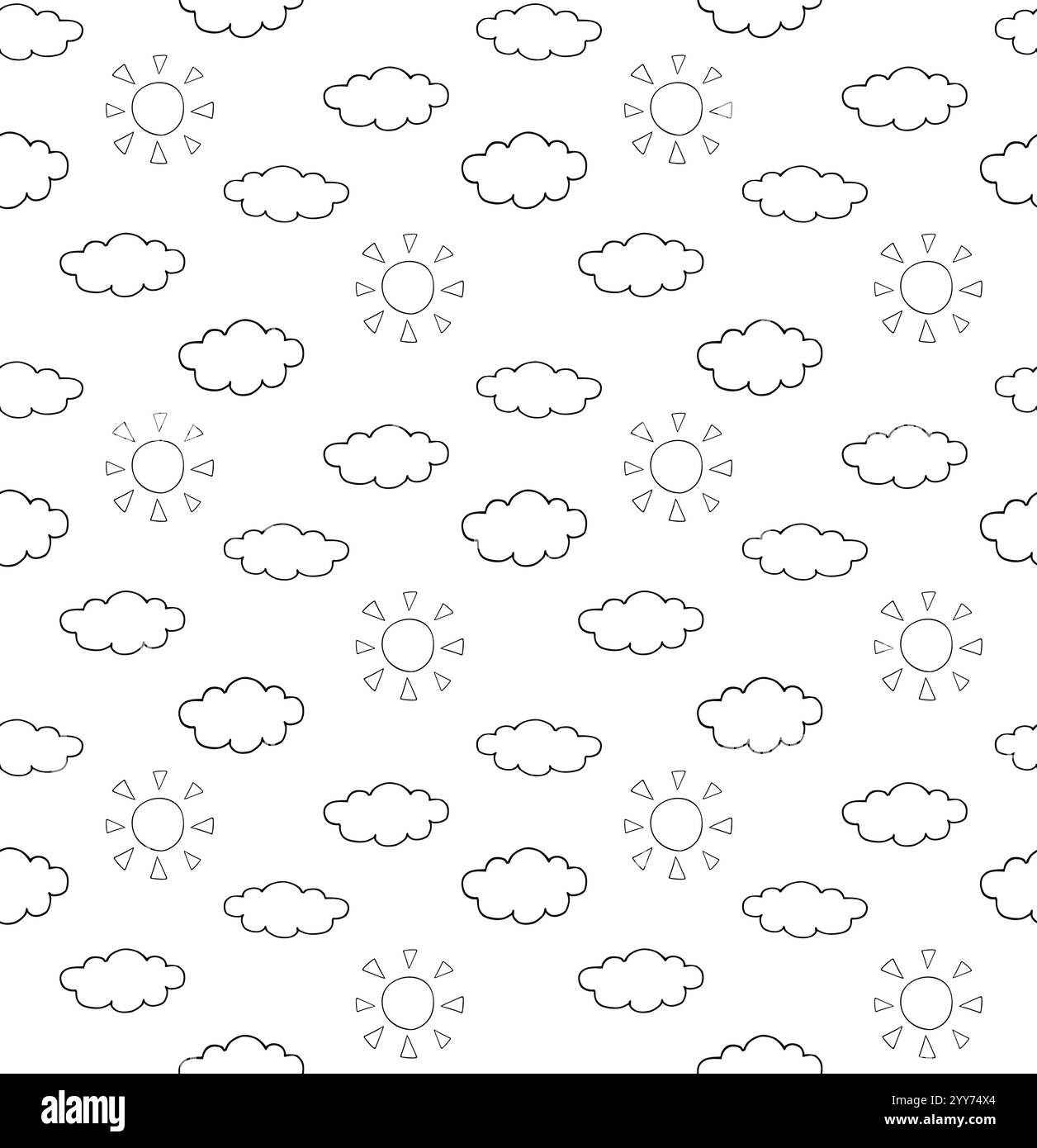 Vector seamless pattern of hand drawn doodle sketch clouds and sun ...