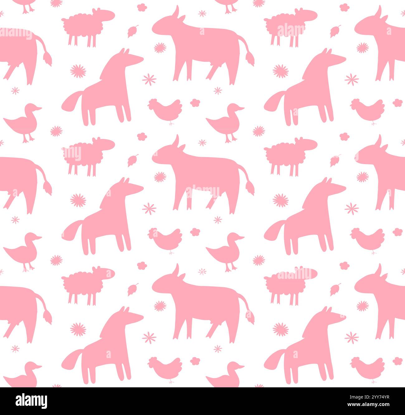 Vector seamless pattern of pink hand drawn doodle farm domestic animals ...