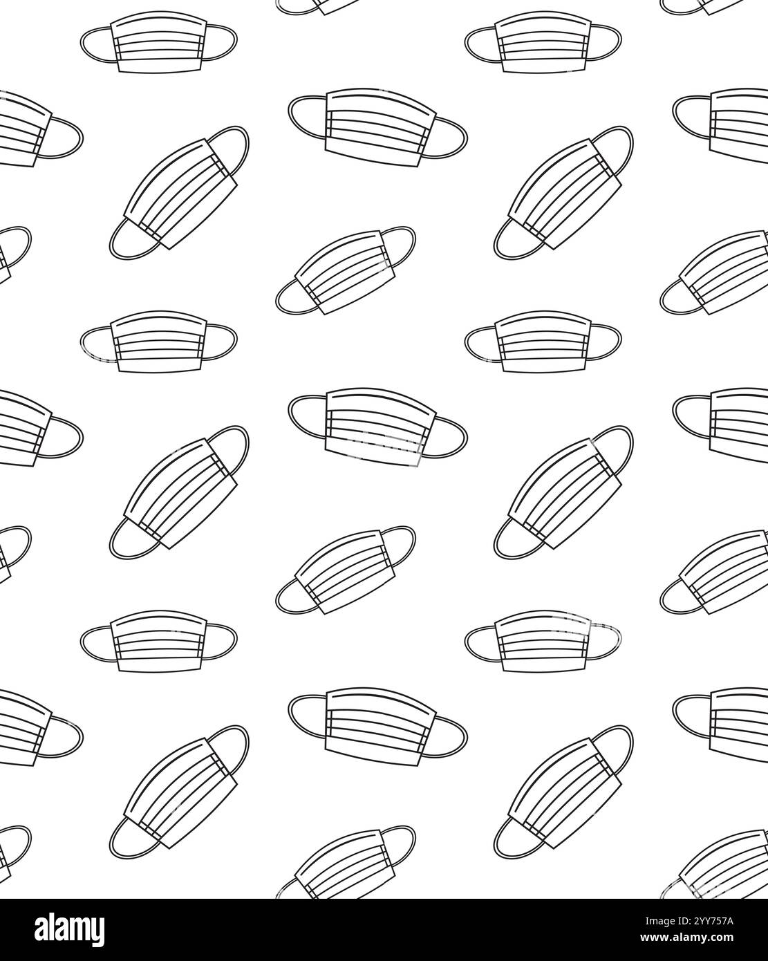 Vector seamless pattern of flat outline medical face mask isolated on white background Stock Vector
