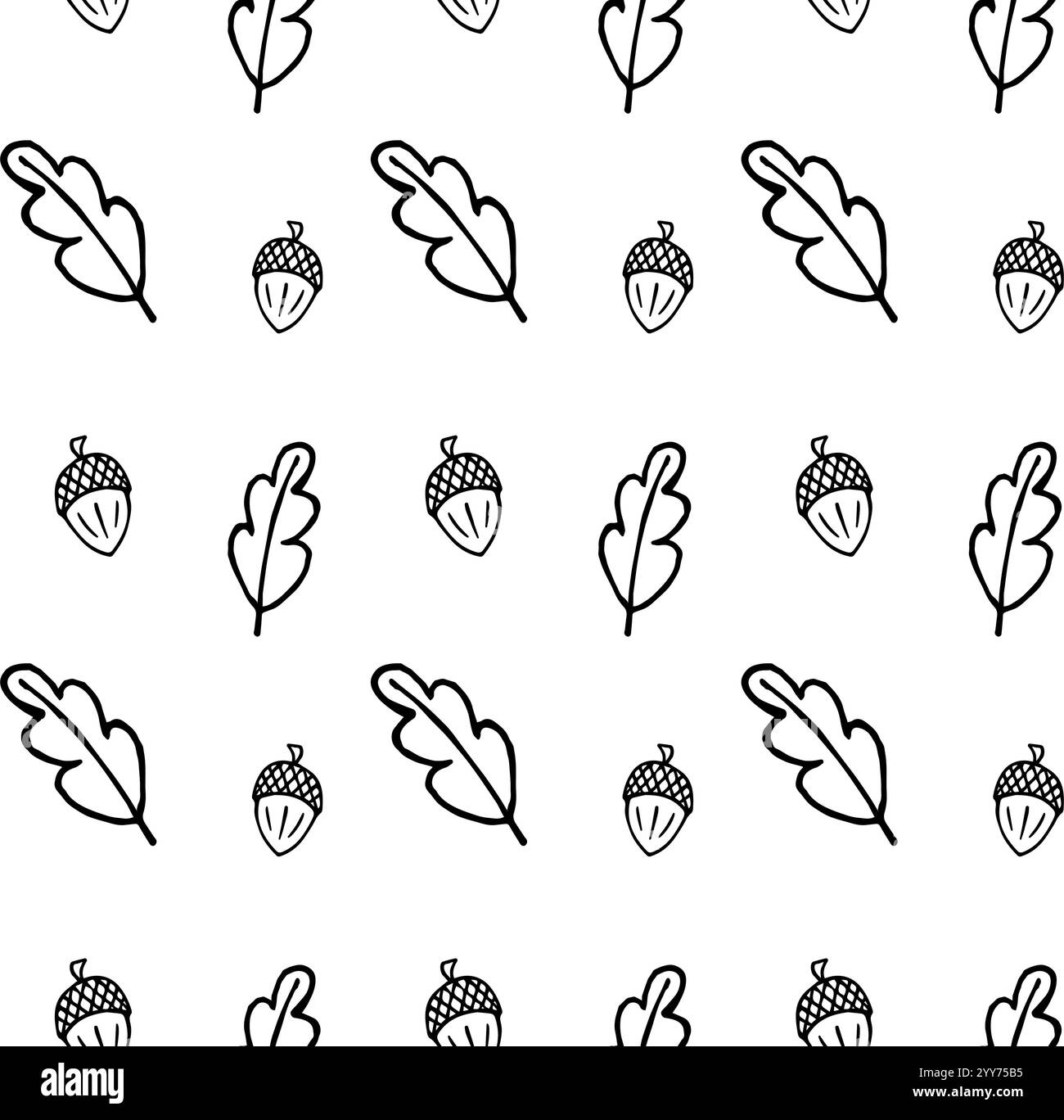 Vector seamless pattern of hand drawn doodle sketch acorn and leaves ...
