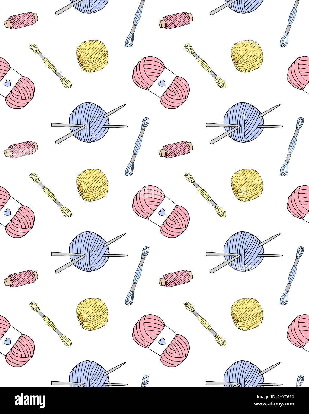 Vector seamless pattern of different colored hand drawn doodle sketch threads isolated on white background Stock Vector