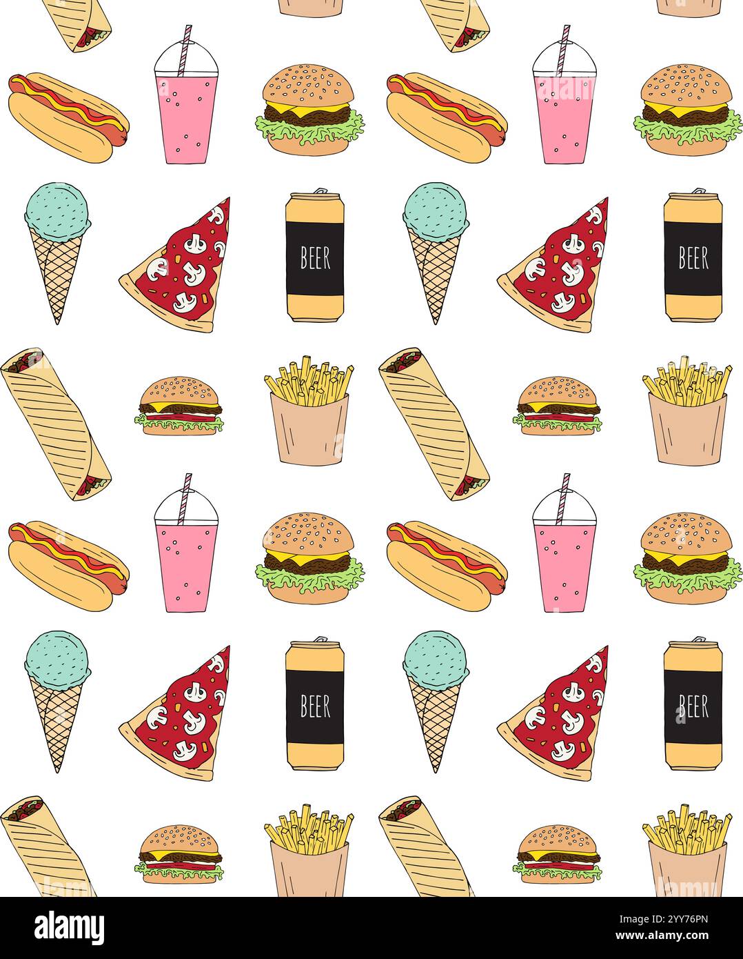 Vector seamless pattern of doodle sketch fast food Stock Vector Image ...