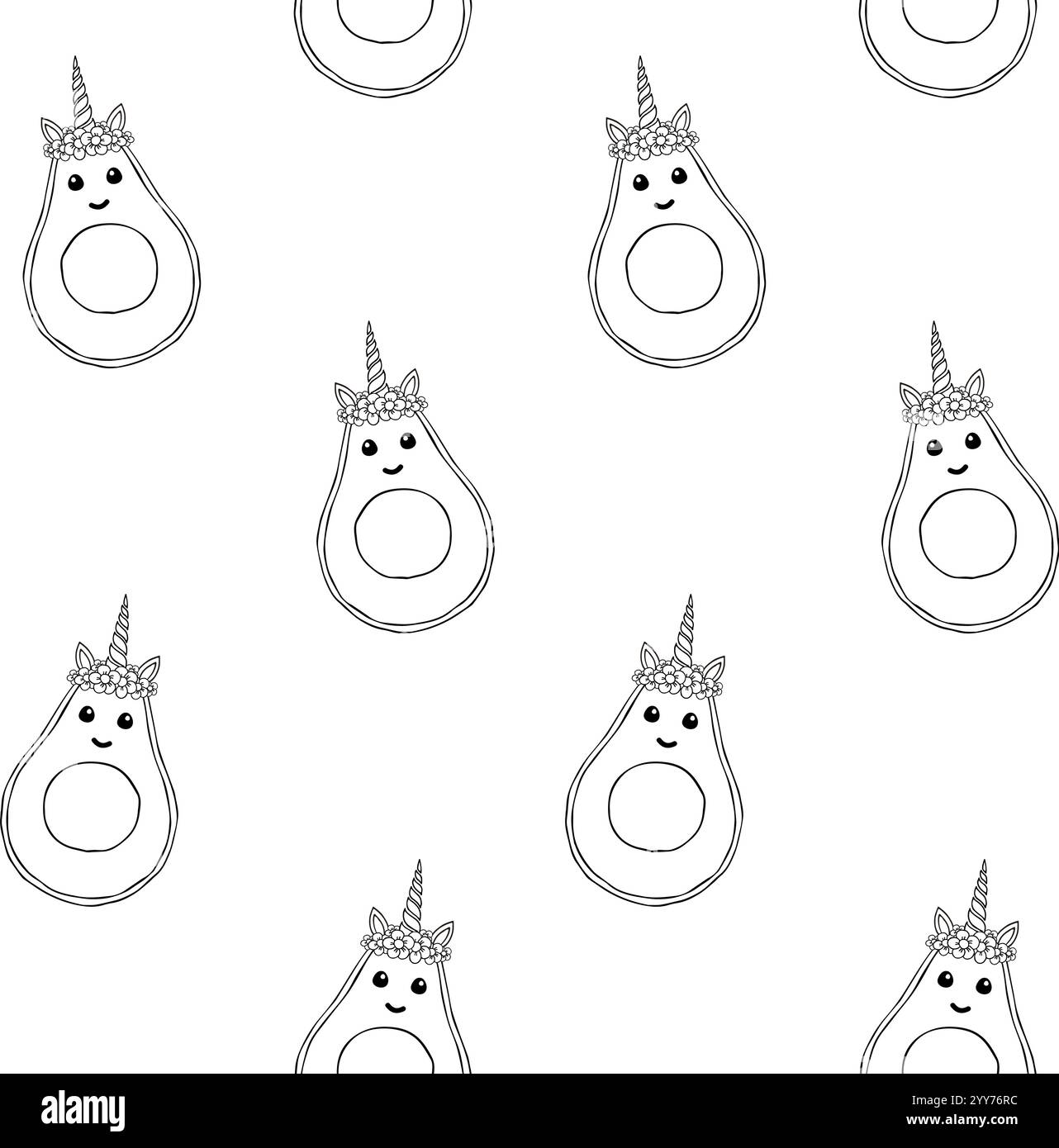 Vector seamless pattern of avocado unicorn horn Stock Vector