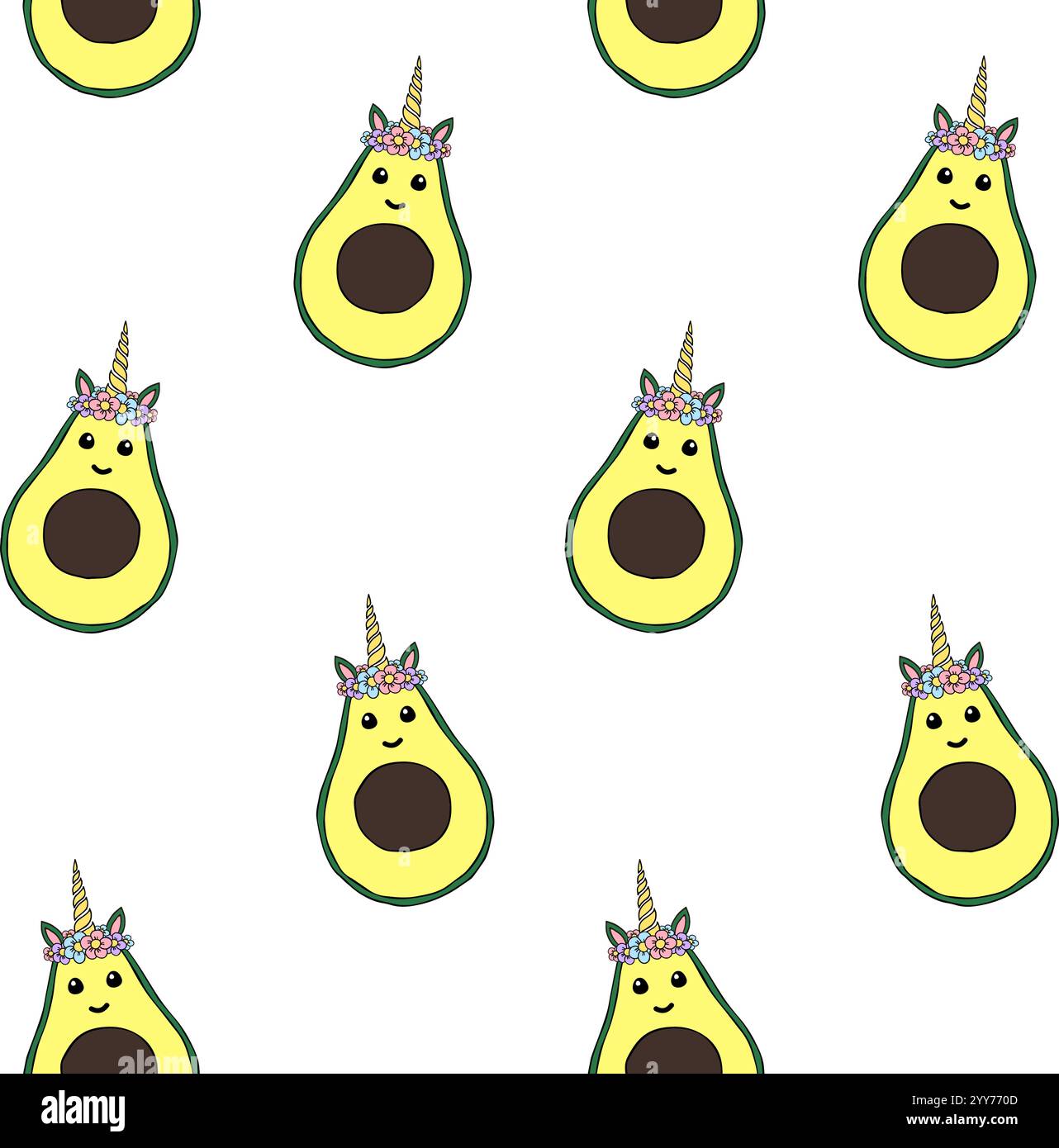 Vector seamless pattern of avocado with horn Stock Vector