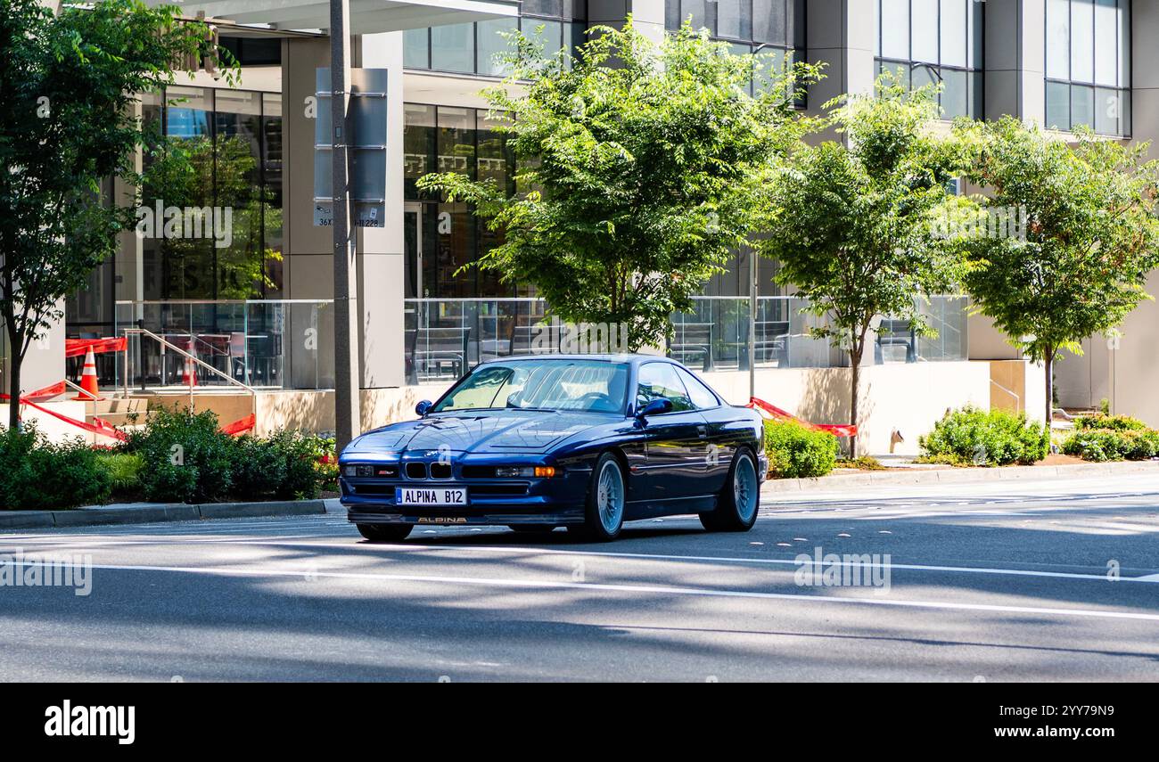 Seattle, WA, USA -July 29, 2024: BMW 850i Alpina blue with a V12 and 6 ...