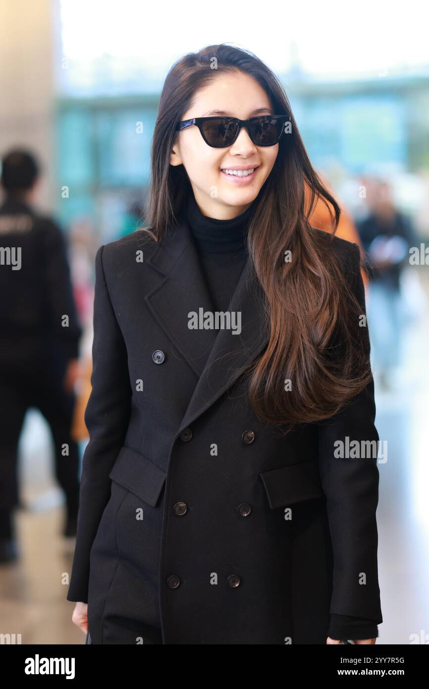Chinese actress Wang Ziwen appears at the airport in Shanghai, China ...