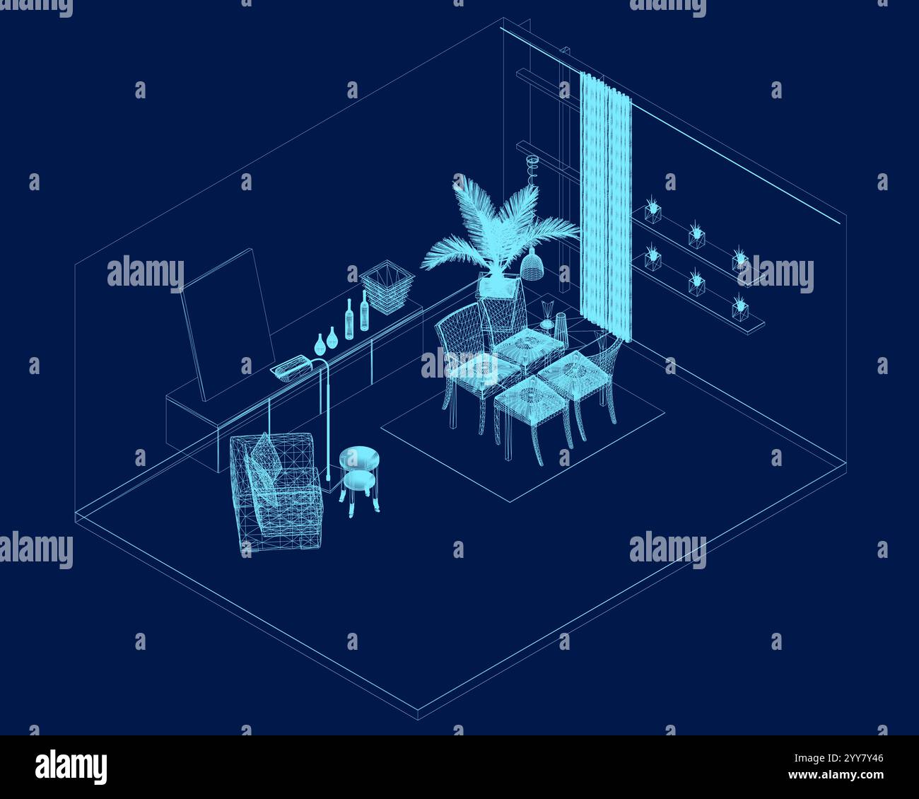 A set of furniture and decor wireframe to create a living room interior ...