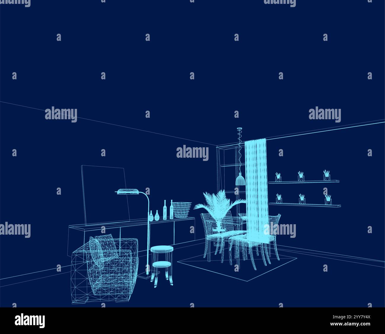 A set of furniture and decor wireframe to create a living room interior ...