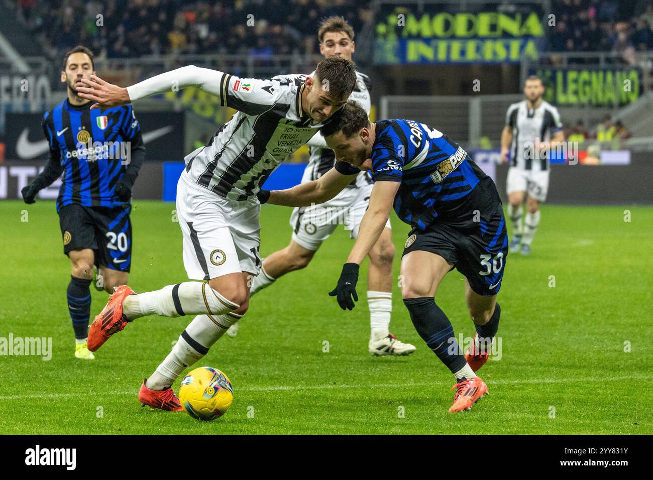Lorenzo Lucca udinese and Carlos Augusto FC Internazionale during match