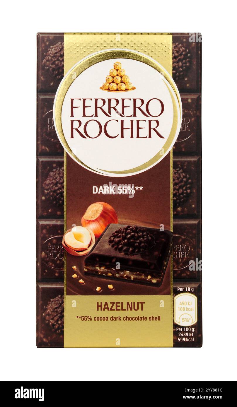 Ferrero Rocher dark chocolate bar with hazelnuts and cocoa filling ...