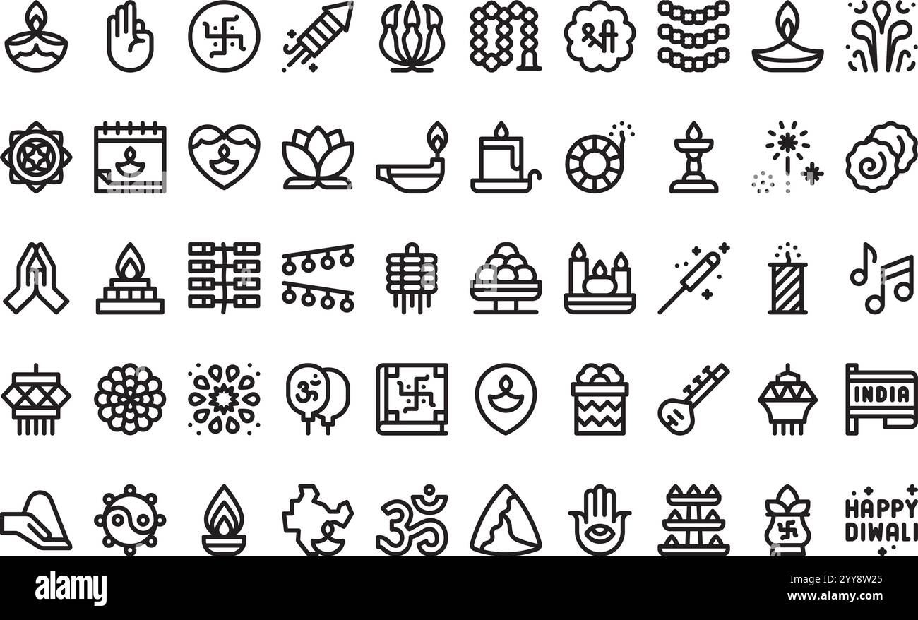 Diwali icons High-Quality Vector Icons Collection with Editable Stroke. Ideal for Professional and Creative Projects. Stock Vector