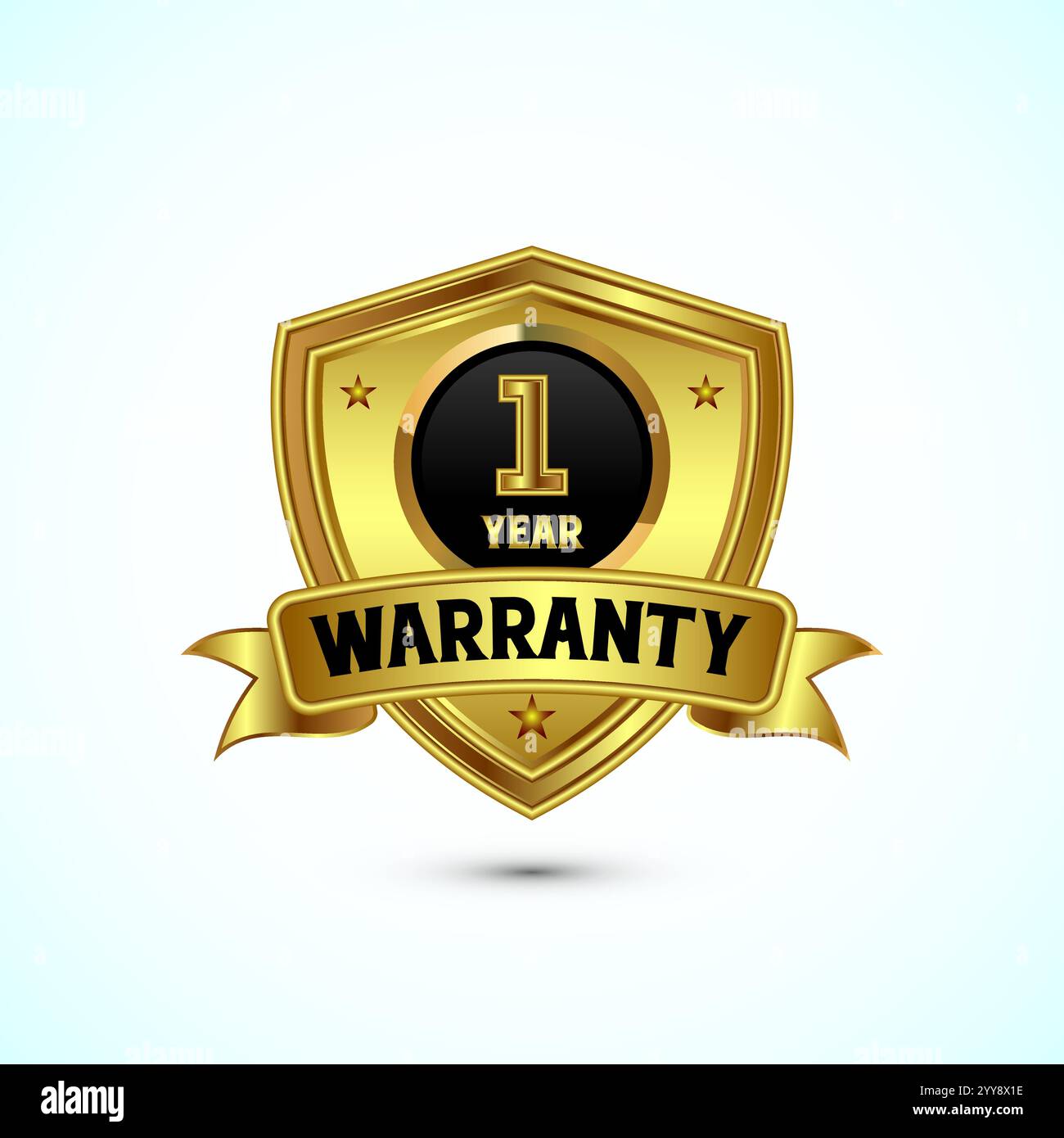 1 year warranty gold color shield badge with ribbon Stock Vector Image ...