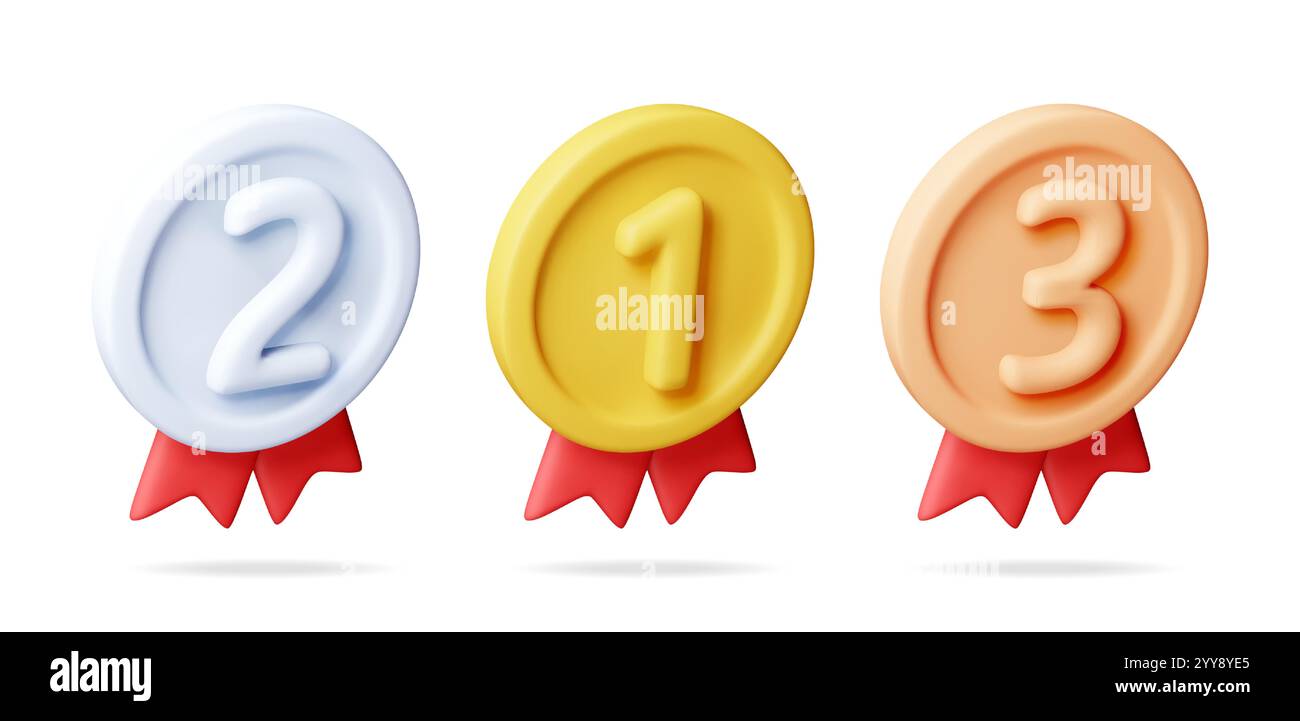 3d set of medals with red ribbons Stock Vector Image & Art - Alamy