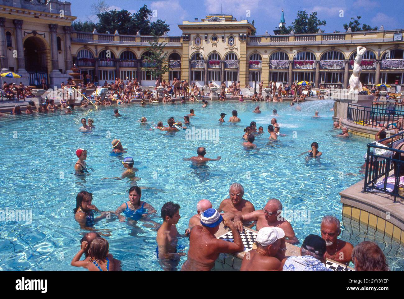 Hungary, Budapest, Széchenyi Medicinal Bath is the largest medicinal bath in Europe. People come there for their health, but also to play chess or rel Stock Photo