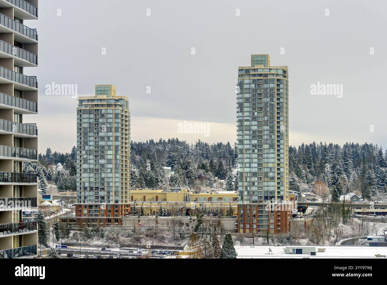 Canadian High Rise Winter urban cityscape with high-rise buildings in Vancouver, Canada ...