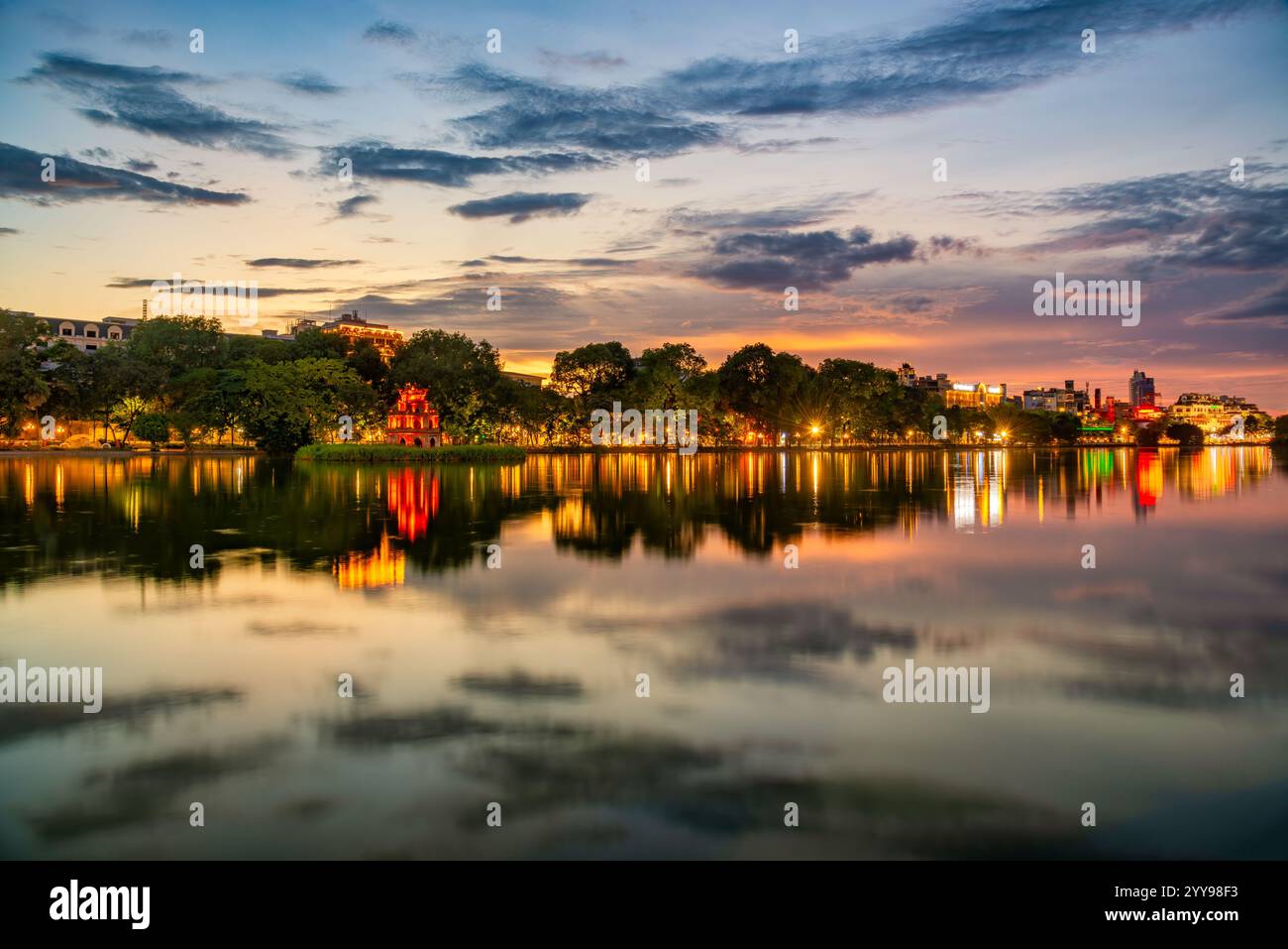 Hoan Kiem Lake ( Ho Guom) or Sword lake in the center of Hanoi i…