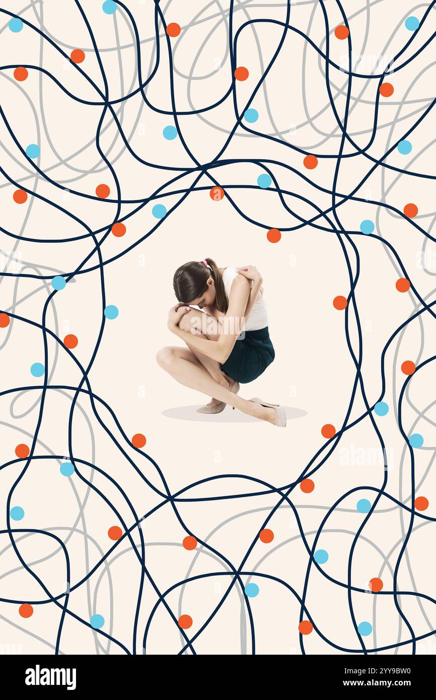 Contemporary art collage. Woman curled in garlands, symbolizing ...