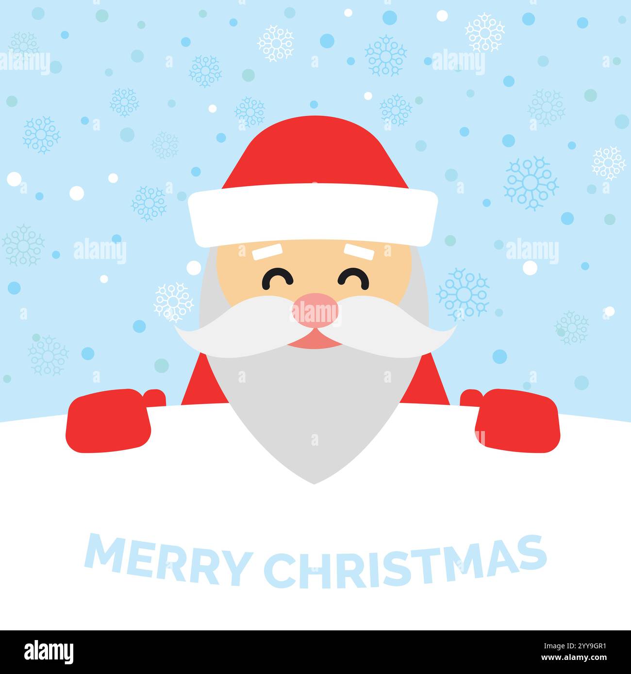 Greeting card with Santa Claus and falling snow. Merry Christmas ...