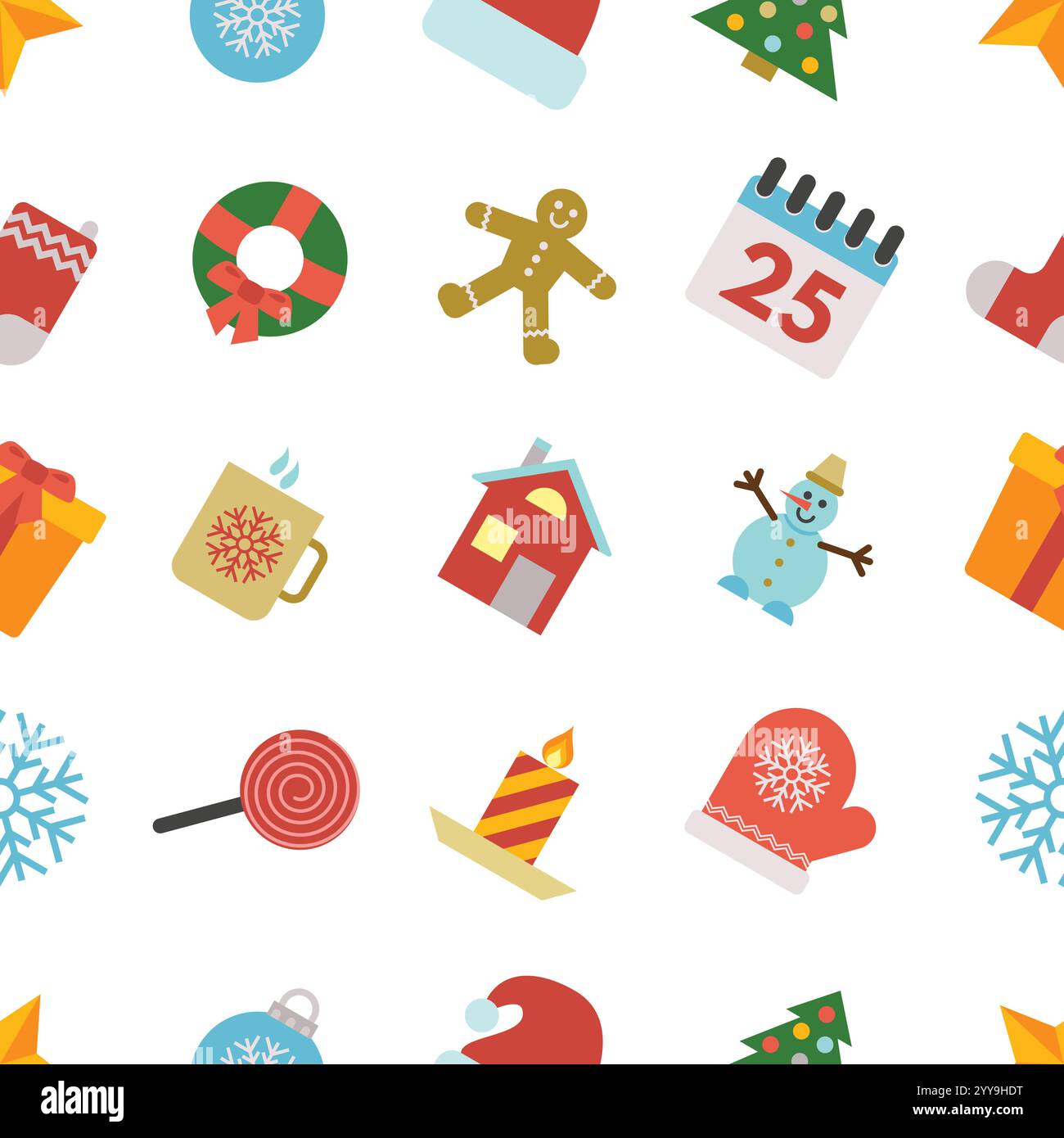 Christmas Seamless Pattern with icons in flat style. Vector ...