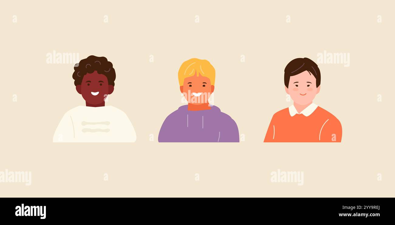 Set avatars children boys with different looks. Vector illustration ...