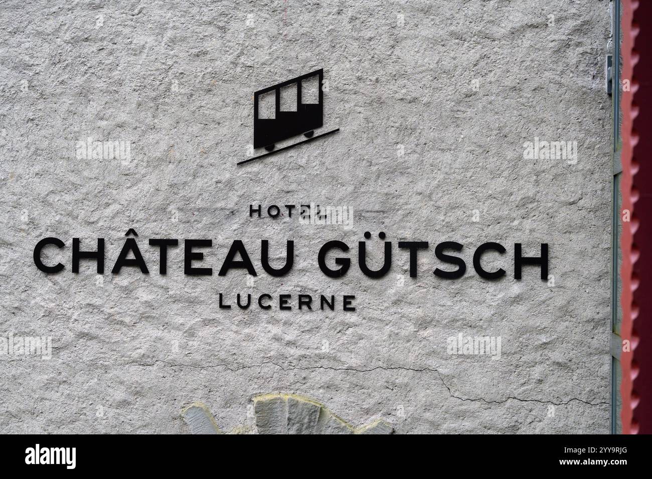 Lucerne, Switzerland - December 9, 2024: Funicular railway station to reach Chateau Gutsch hotel Stock Photo