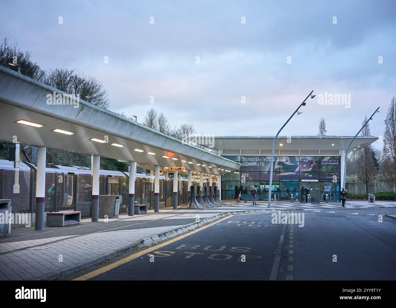 Early morning at the rail station in Corby, England. Stock Photo