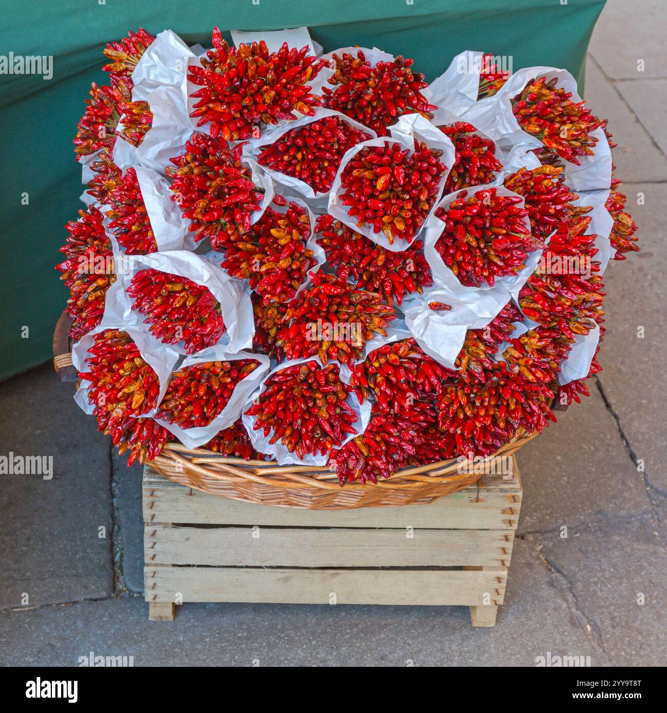 Italian Peperoncino Hot Chili Peppers for Sale at Farmers Market Stock ...
