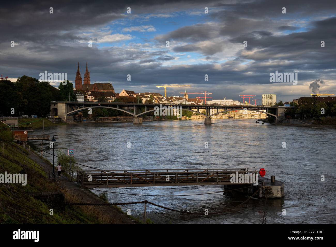 City of Basel in Switzerland, skyline with the Old Town and River Rhine. Stock Photo