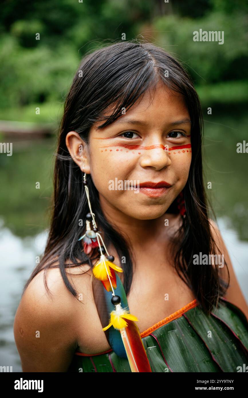 Portrait of Talia Andy, Sinchi Warmi, Amazonia, Napo Province, Ecuador Stock Photo