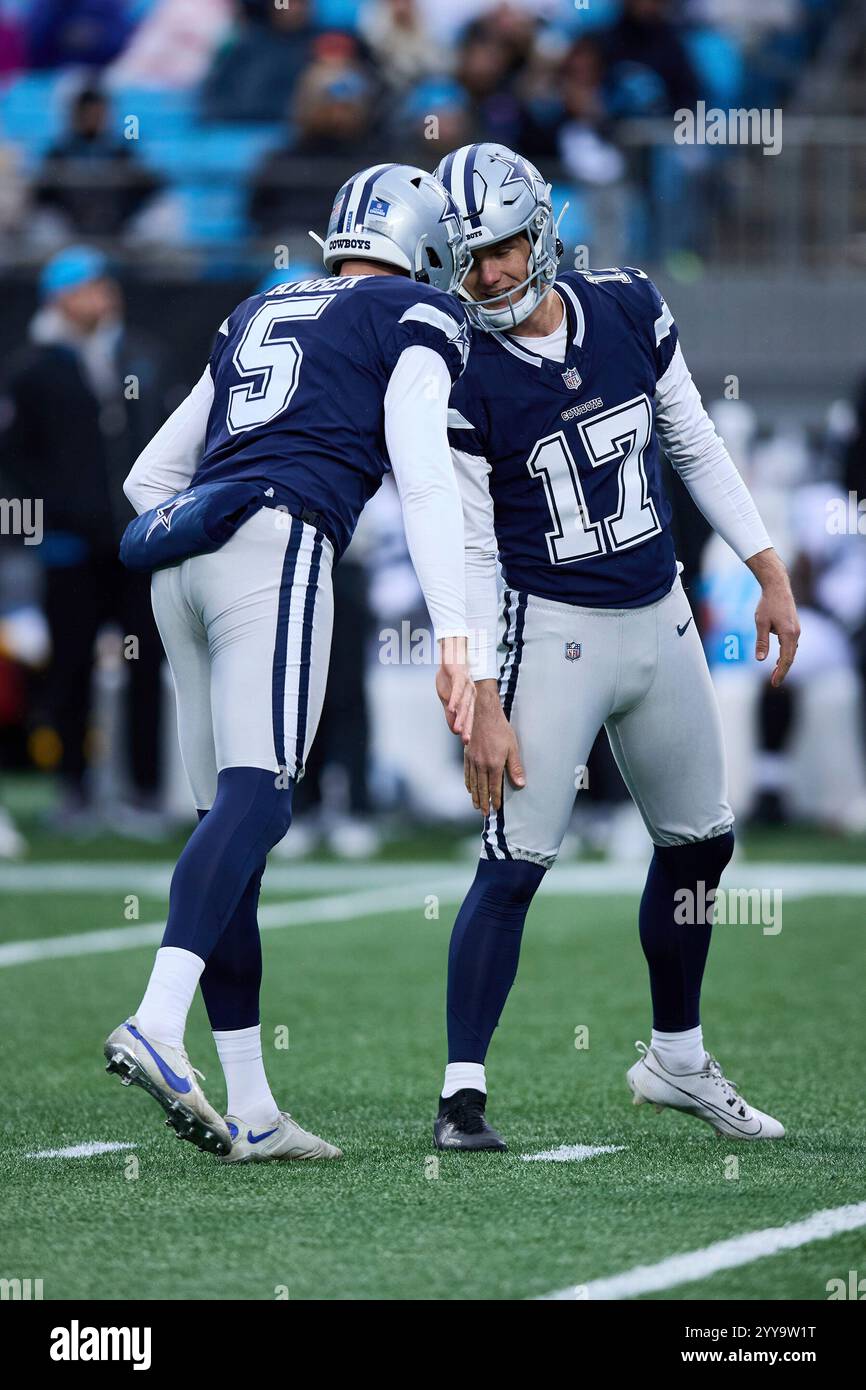 Dallas Cowboys place kicker Brandon Aubrey (17) celebrates with punter