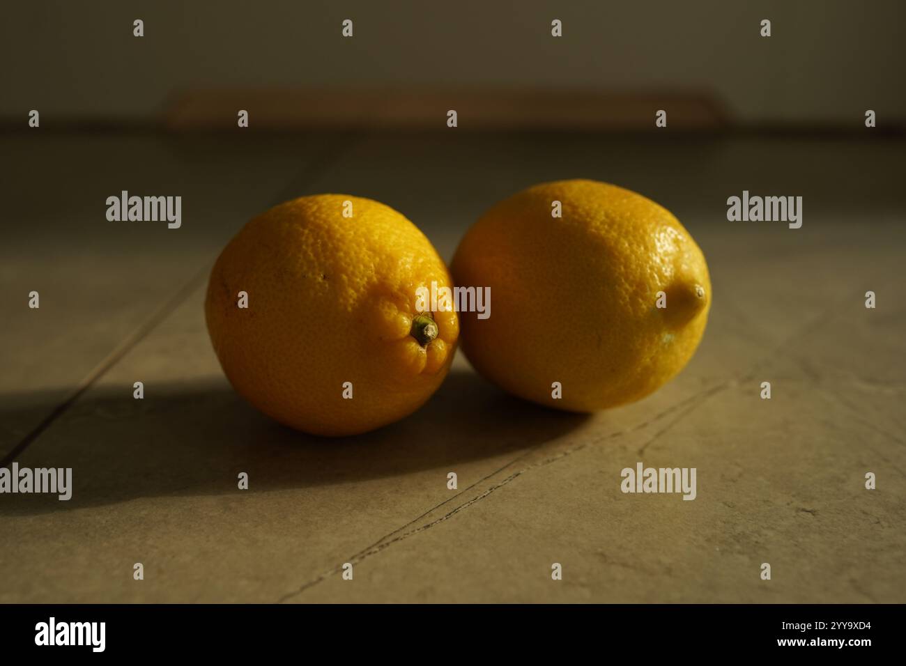 two lemons path isolated on grey background Stock Photo