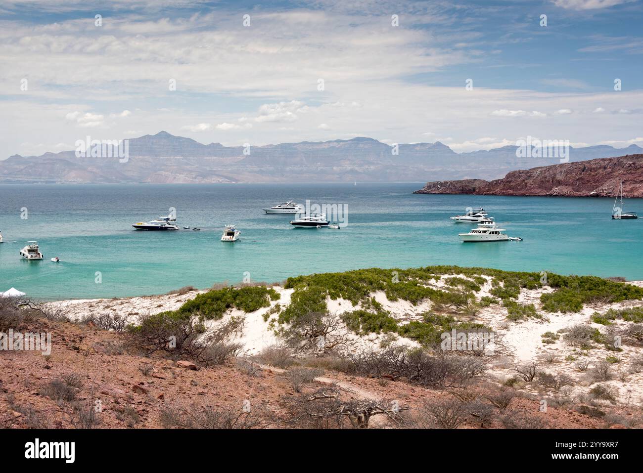 Roadstead Anchored yatches. San Francisquito roadstead and beach at San Francisco ...