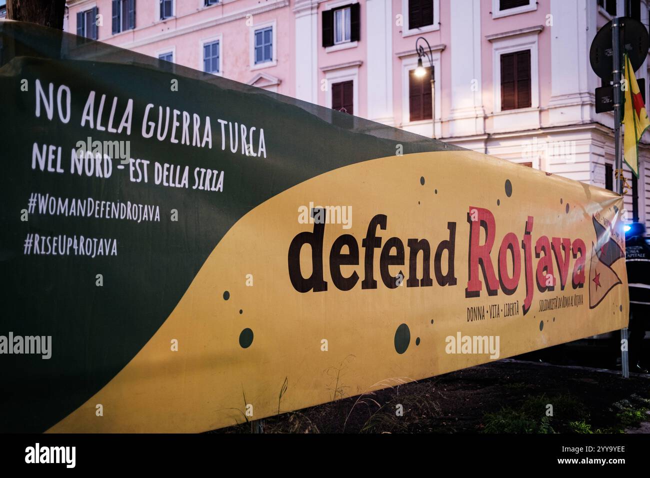 Rome, demonstration Defending Rojava, for a new democratic Syria. Rally ...