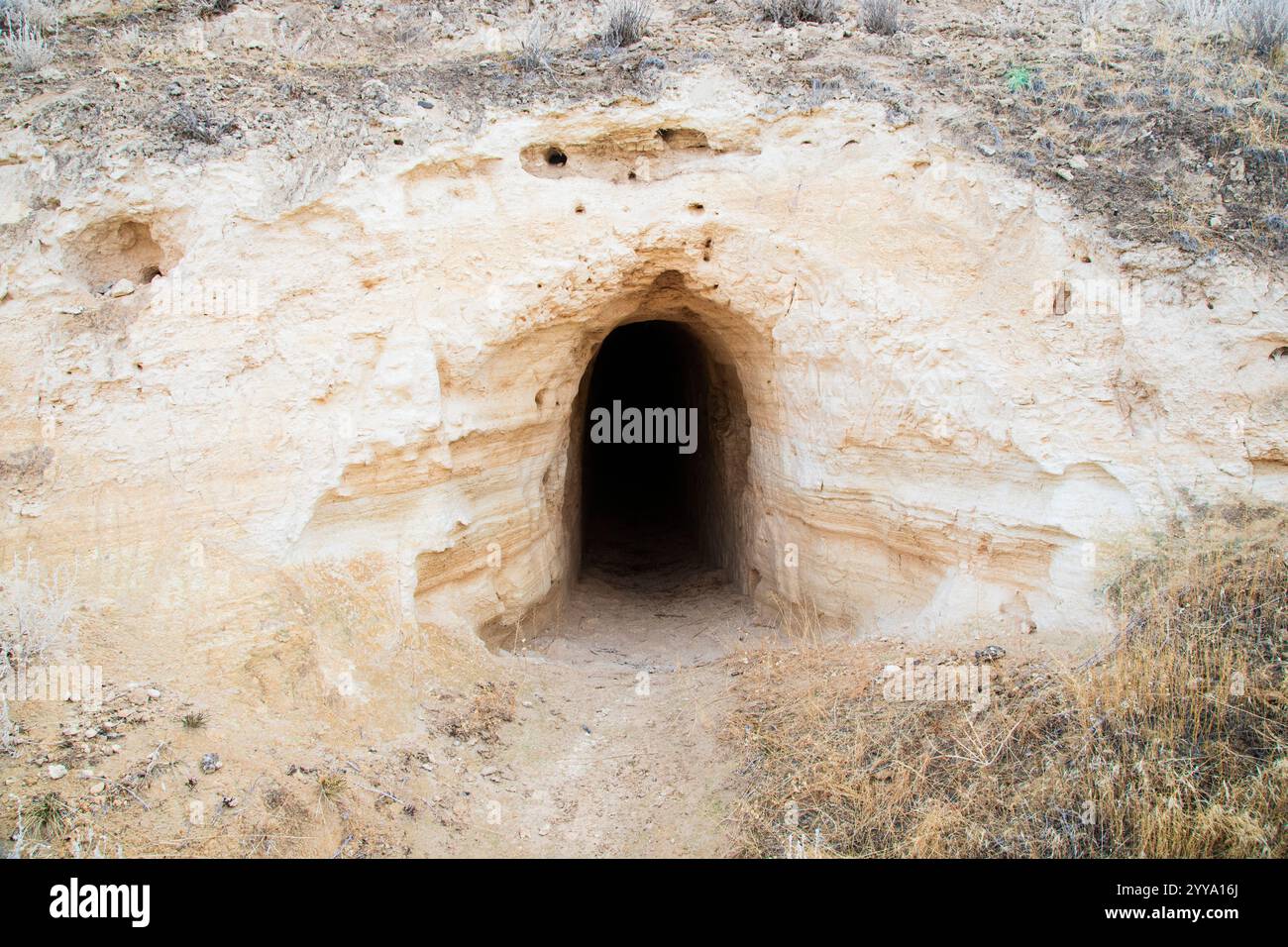 Entrance to an abandoned talc mine in the northern Nevada desert just ...
