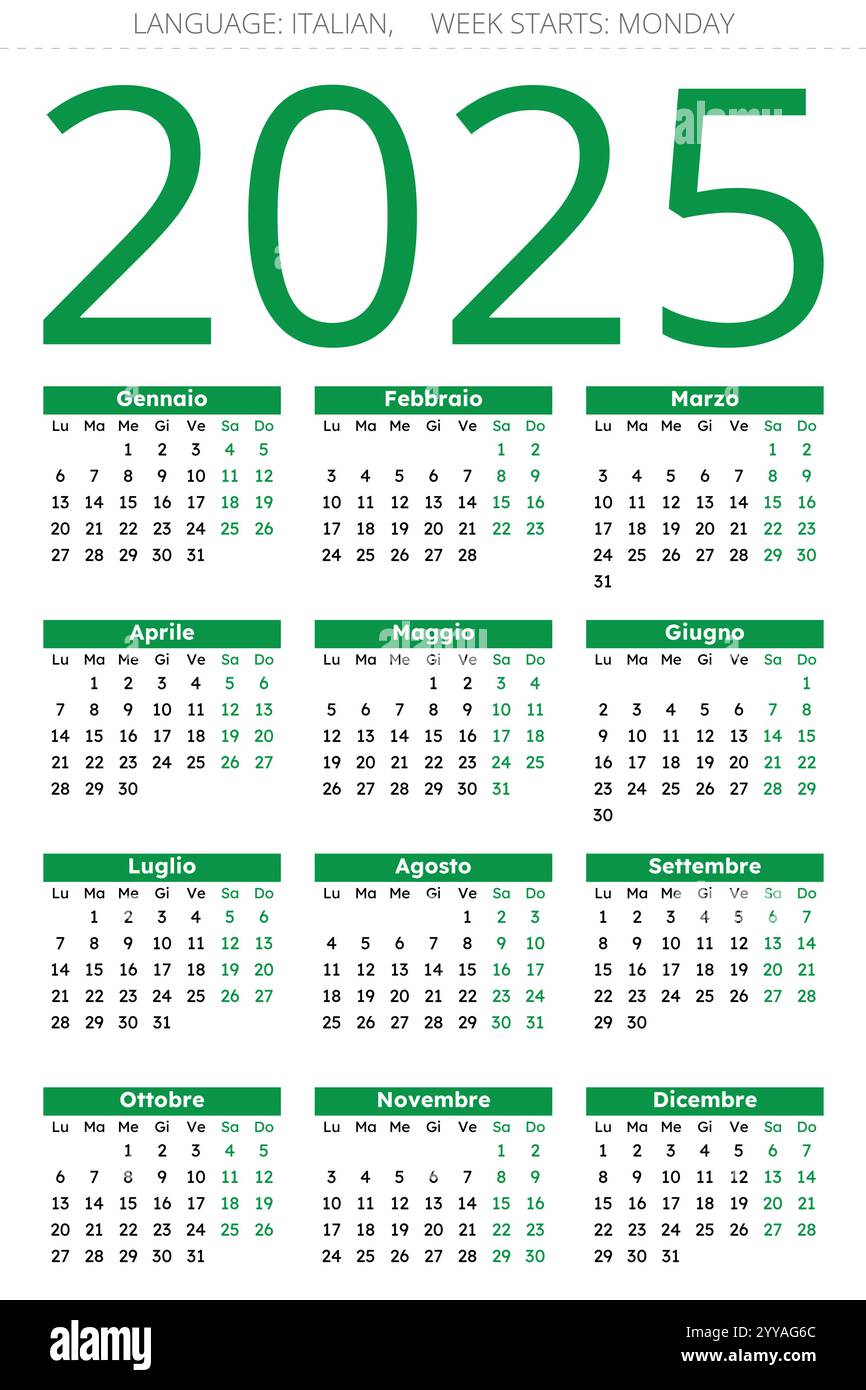 2025 Year Italian Calendar 12 Month And Big Title Vector 2025 Year Italian Calendar 12 Month And Big Title Vector For Italy Calendario 2YYAG6C
