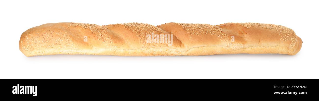 One fresh baguette with sesame isolated on white Stock Photo - Alamy