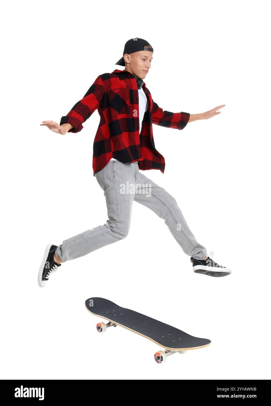 Sporty man performing jump trick Cut Out Stock Images & Pictures - Alamy