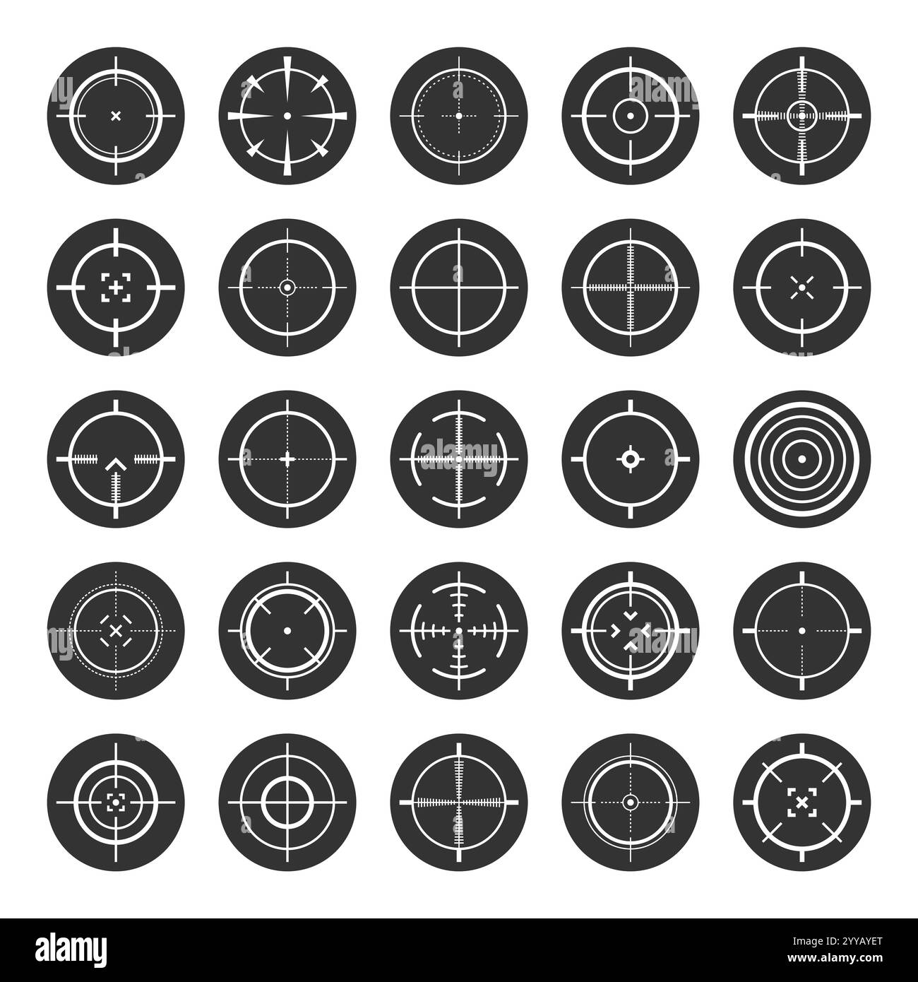 Round sniper rifle sights, weapon optical scope crosshair. Hunting gun ...