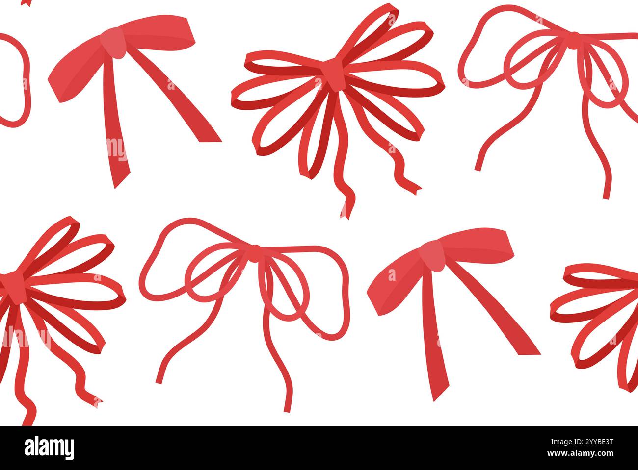 Vector seamless holiday pattern with red ribbons in flat style on white ...