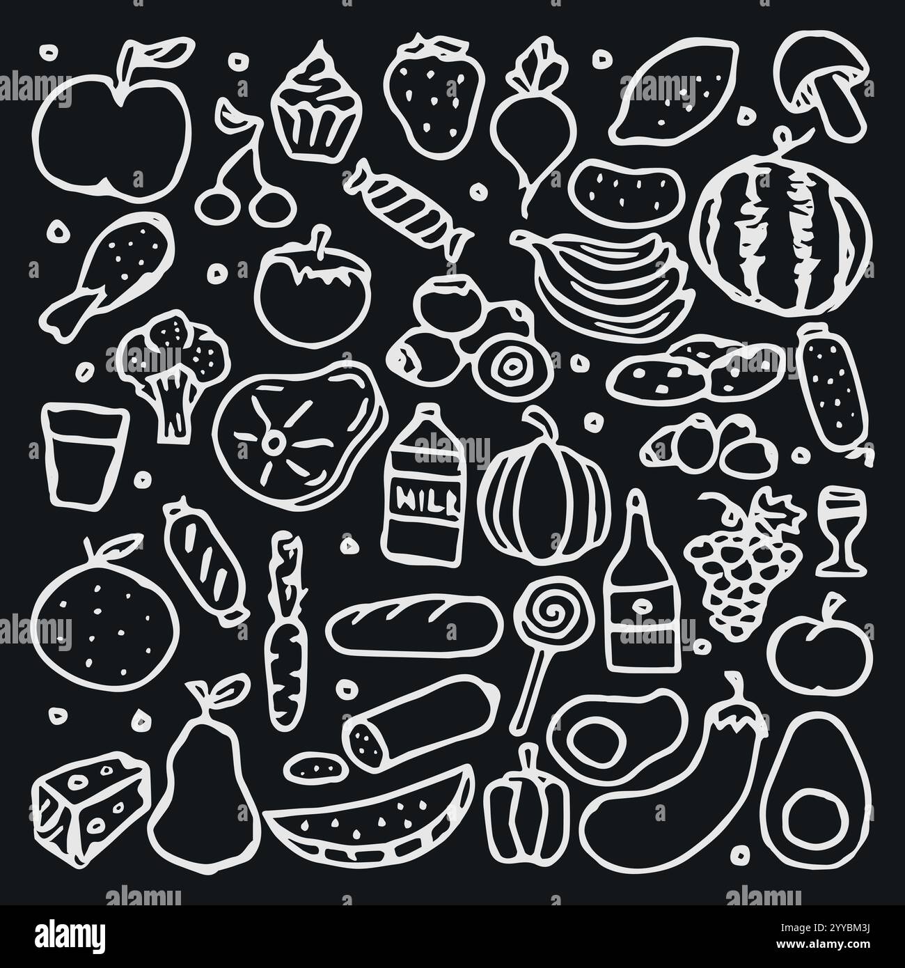 Simple food icons. Doodle food background Stock Vector Image & Art - Alamy